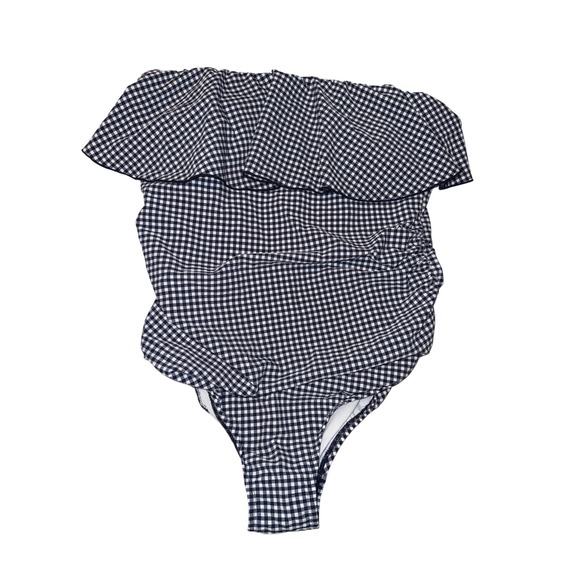Kona Sol Other - Kona Sol Womens Navy Gingham Ruffle Off Shoulder One Piece Swimsuit‎ 16W Plus